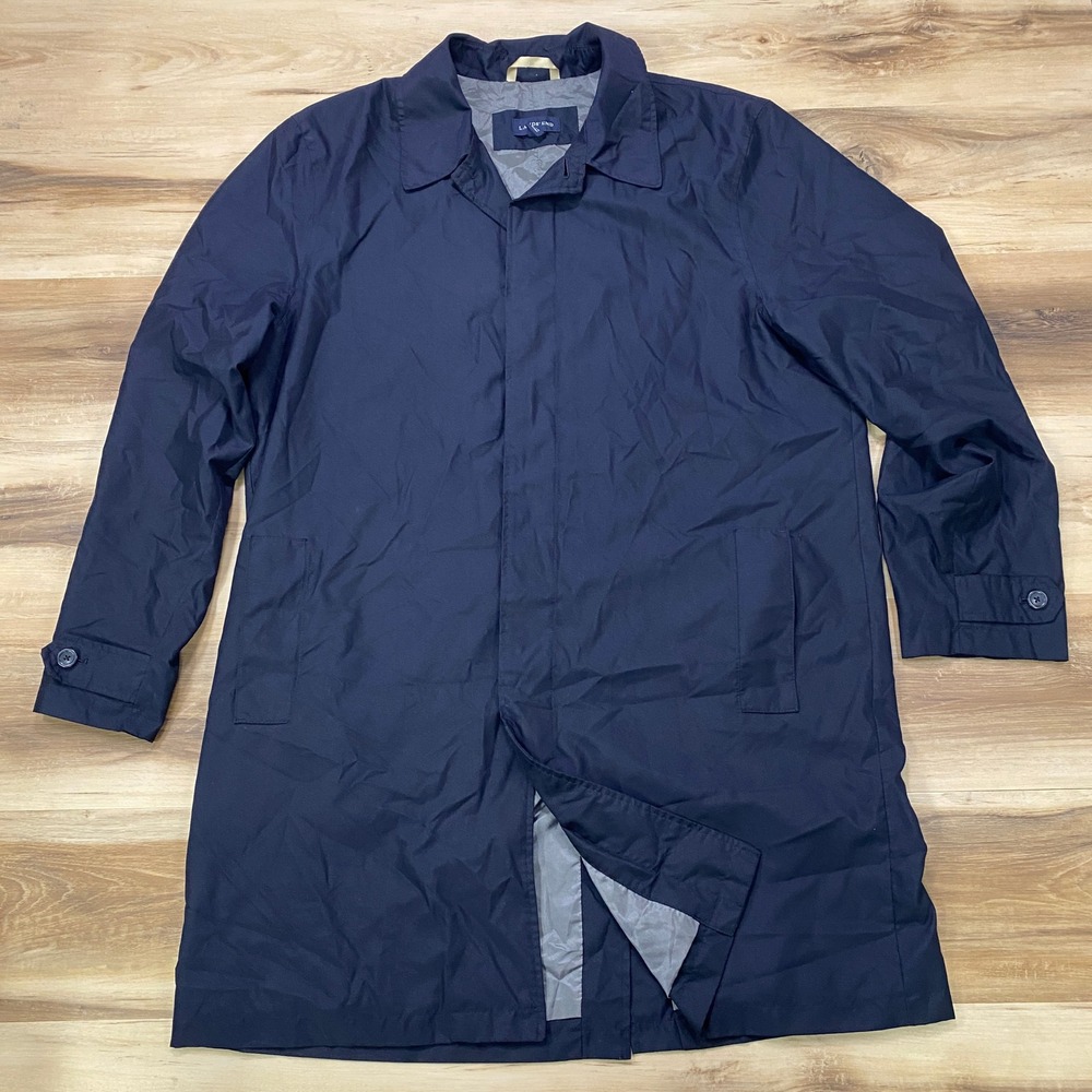Lands End Car Coat Size L 42-44 Rain Jacket Polyester Long Overcoat Black